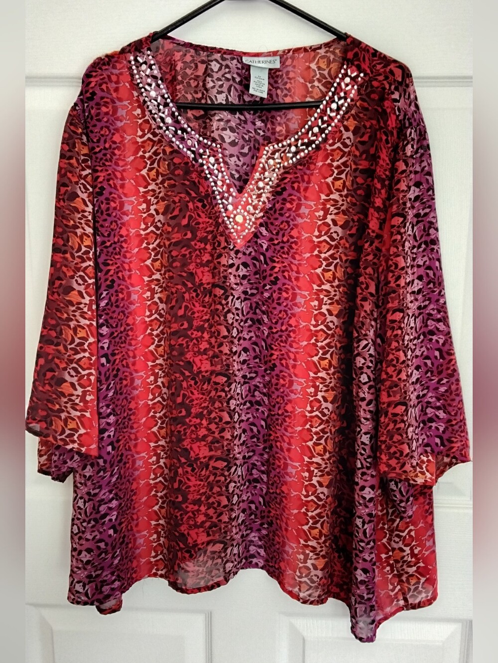 Catherines Purple & Red Rhinestone  V-Neck Tunic